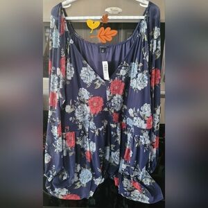 Torrid Navy and Red Floral Blouse